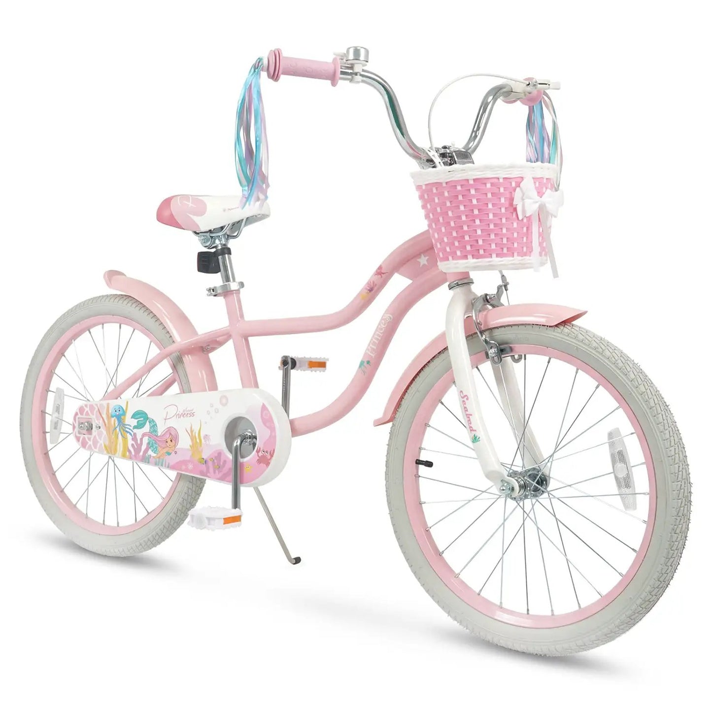 18-Inch pink kids bike with front white basket and pastel streamers on handlebars on Tampa Home & Garden Store