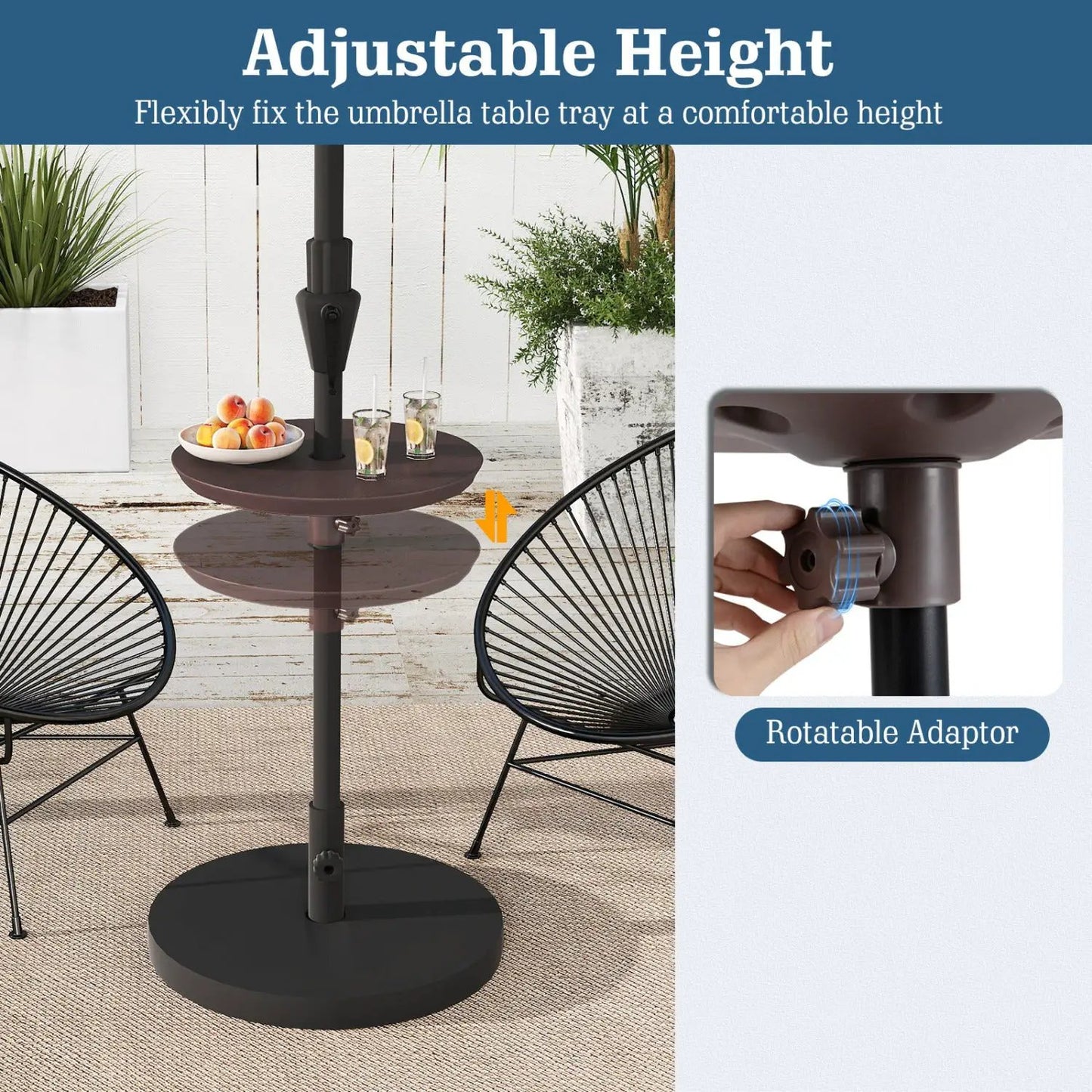 DirectDeals 20 Inch Outdoor Adjustable Umbrella Table for Two with rotatable adaptor on Tampa Home & Garden Store