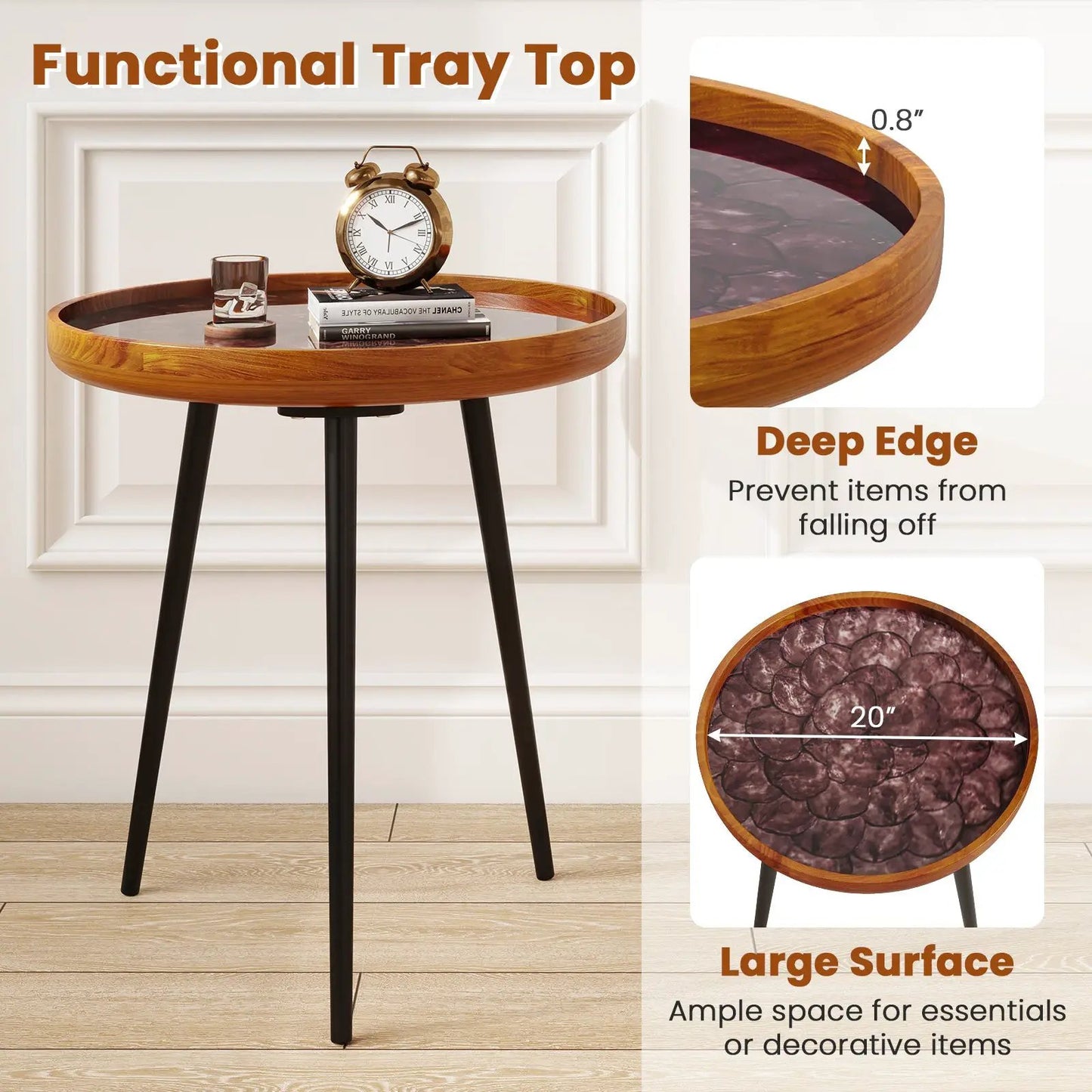 Round Sea Shell End Table With Epoxy Resin Finish