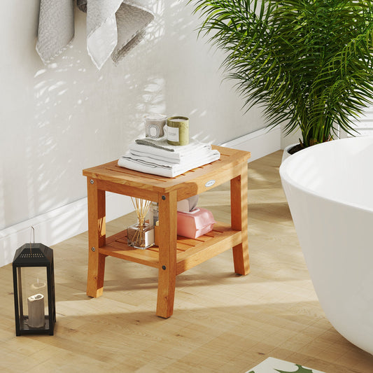 20 Inches Non-slip Shower Bench with Storage Shelf and Curved Top - Tampa Home & Garden Store