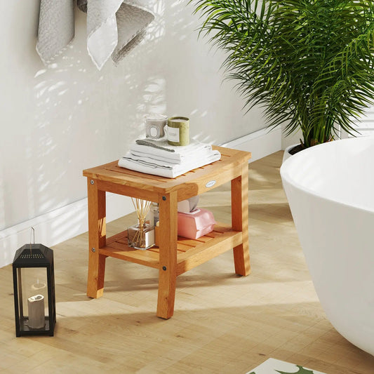 20 Inch DirectDeals non-slip shower bench with storage shelf in natural wood on Tampa Home & Garden Store