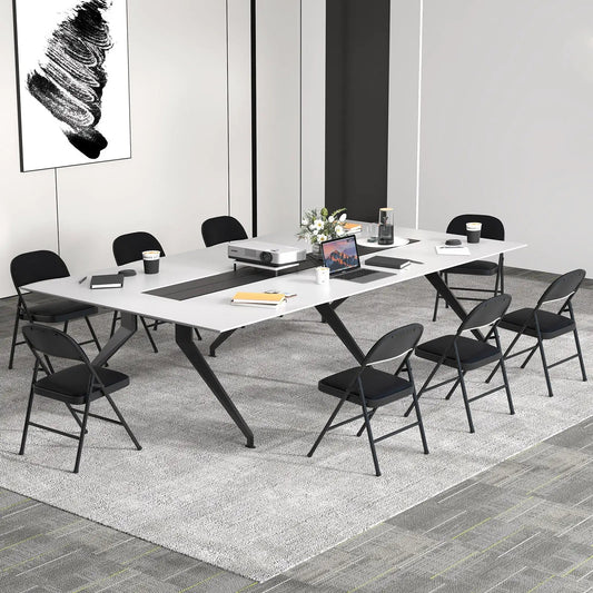 2 Pack Folding Chairs with Metal Frame and PVC Leather for Indoor Outdoor-Black - Tampa Home & Garden Store