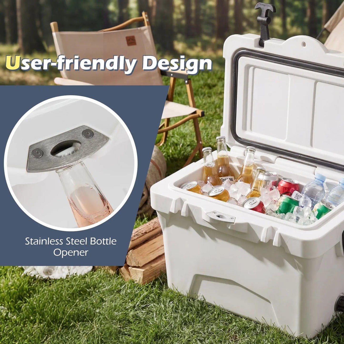 20 Quart portable hard cooler with stainless steel bottle opener and built-in ruler on Tampa Home & Garden Store