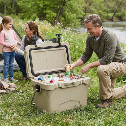 20 Quart Portable Hard Cooler with Built-in Ruler, tan, DirectDeals at a lakeside campsite on Tampa Home & Garden Store
