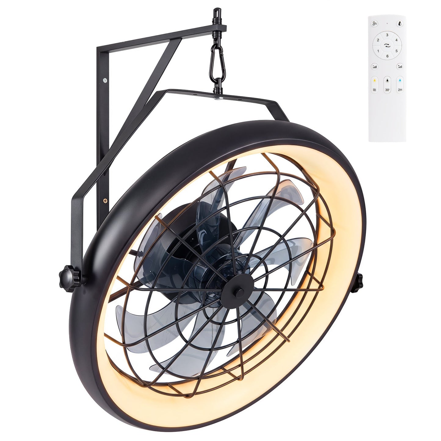 20in wall-mounted black fan with dimmable LED ring light and remote DirectDeals on Tampa Home & Garden Store
