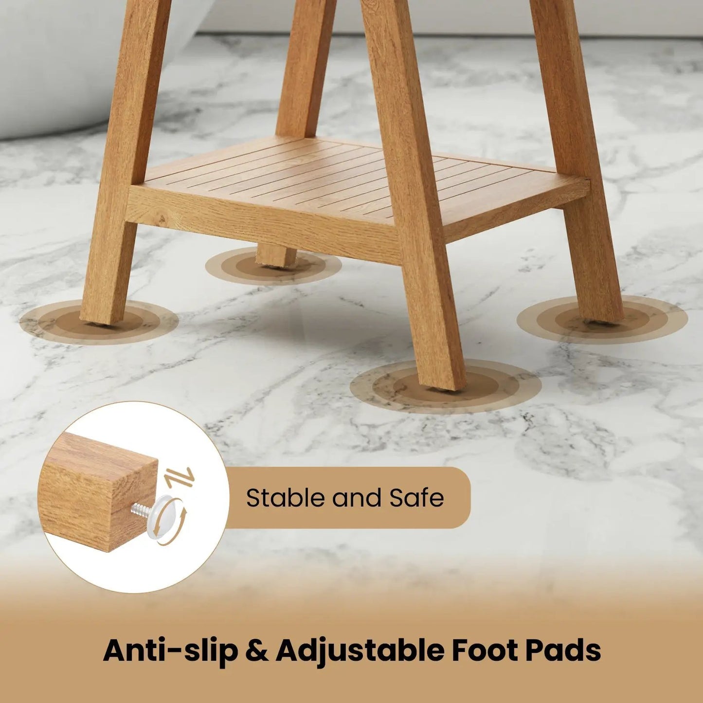 20-inch teak wood shower bench with storage shelf, anti-slip adjustable feet DirectDeals on Tampa Home & Garden Store