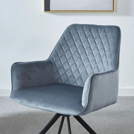 Desk chair blue diamond-quilted upholstered with metal legs no wheels Unique Piece Furniture on Tampa Home & Garden Store