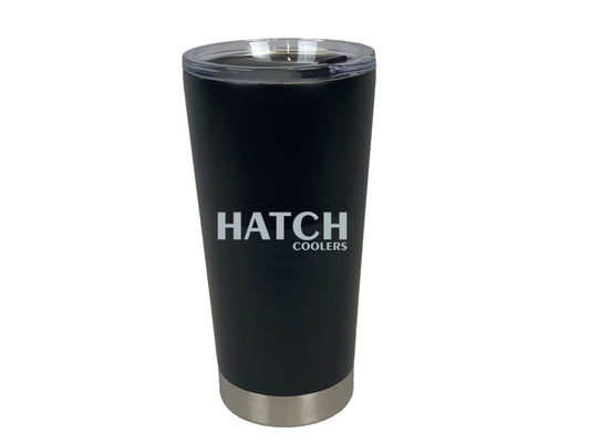20 oz travel tumbler Hatch Coolers vacuum insulated black with clear lid stainless steel base on Tampa Home & Garden Store