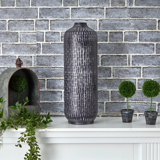 21” Embossed Metal Cylinder Vase - Tampa Home & Garden Store