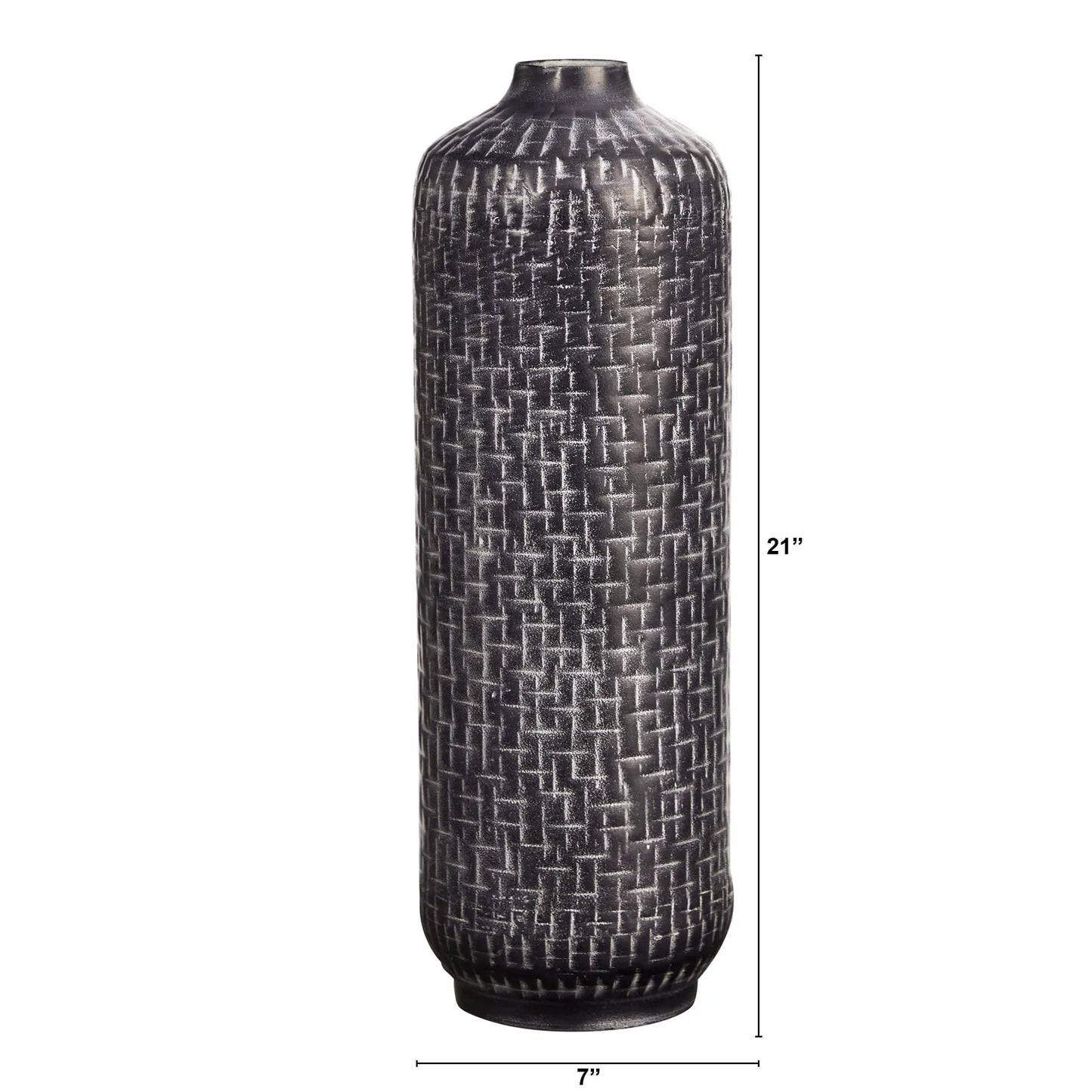 21-Inch embossed metal cylinder vase by Nearly Natural, grid texture on Tampa Home & Garden Store