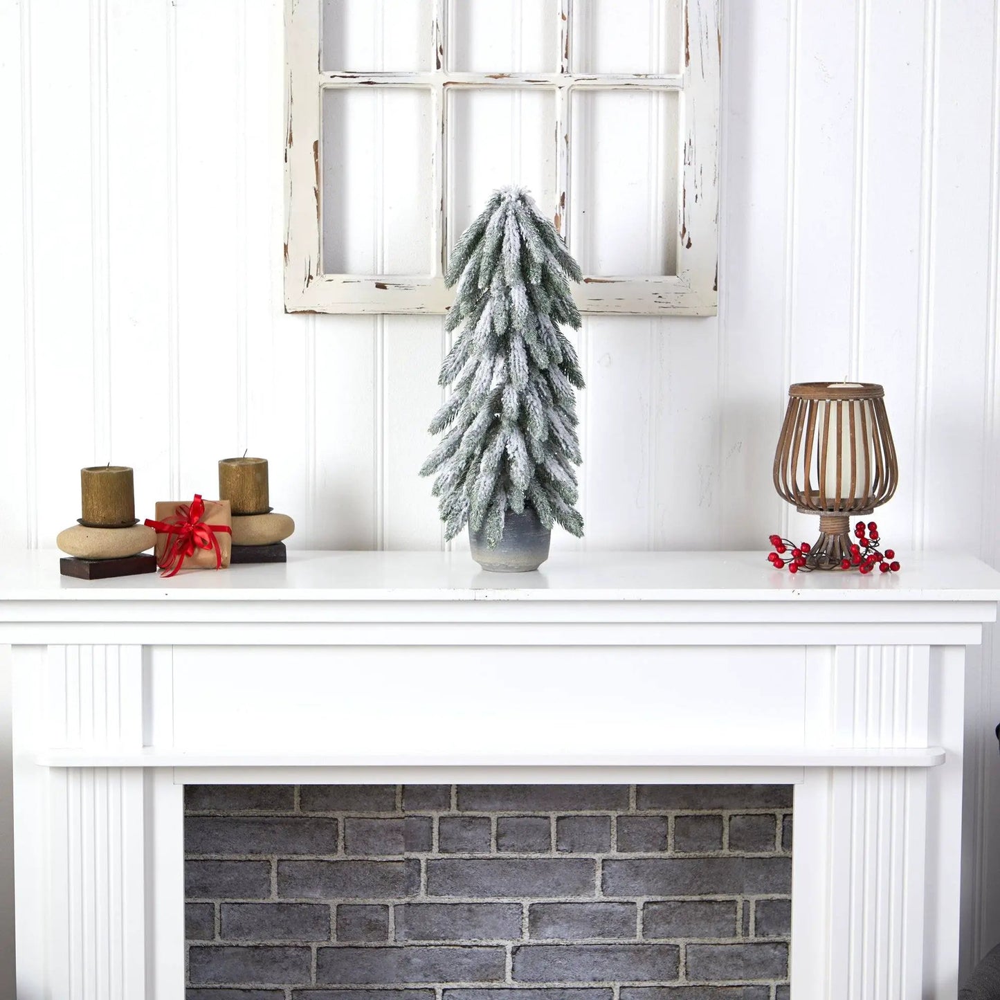 21 Inch Flocked Desktop Christmas Tree in Planter with frosted needles Nearly Natural on Tampa Home & Garden Store