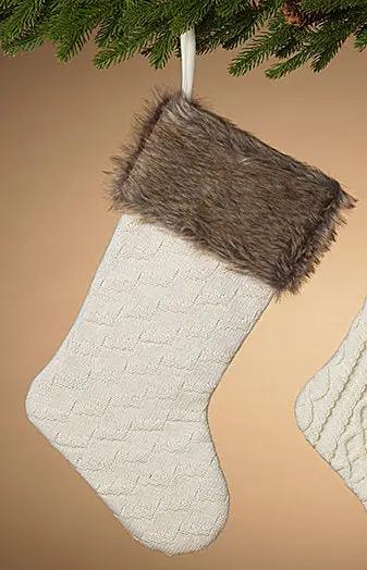 21 inch cream knit stocking with brown cuff on Tampa Home & Garden Store