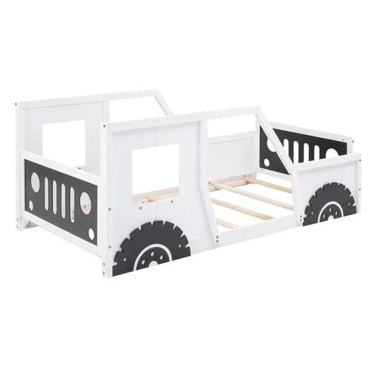 Classic Car Shaped Platform Bed with Wheels white wood bed Unique Piece Furniture on Tampa Home & Garden Store