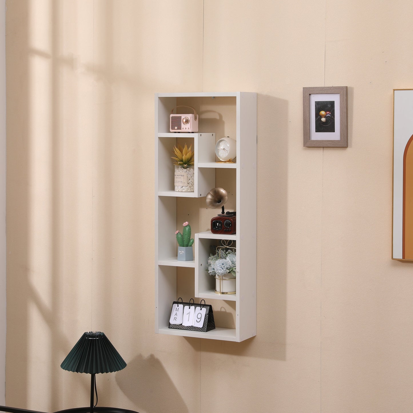 Bookshelf, Freestanding Wood Open Bookcase with 5 Cubes, with 2 keyhole hangers, Home Office Décor Rectangular Storage - Tampa Home & Garden Store