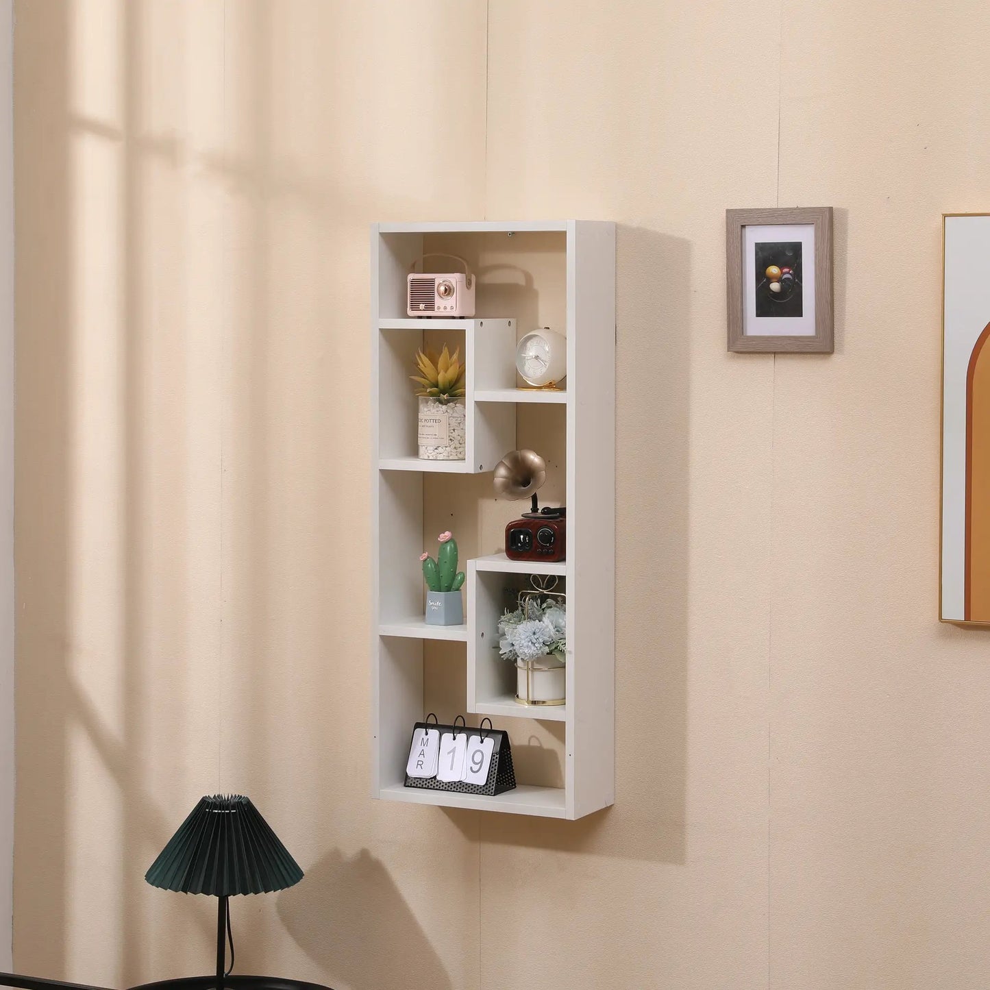 Freestanding wood bookshelf with 5 cube compartments in gray finish on Tampa Home & Garden Store