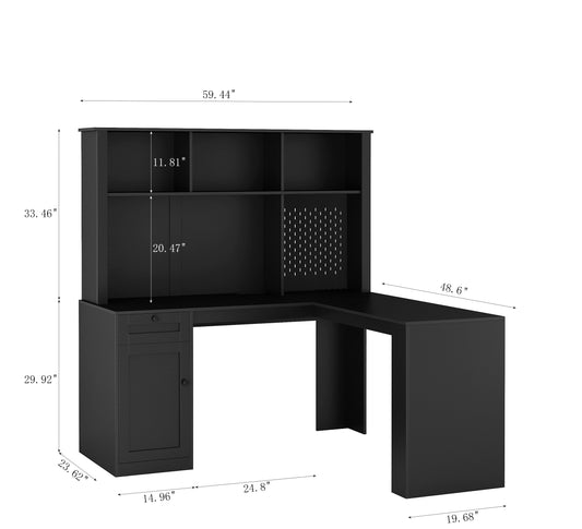 Writing desk with drawer bookshelf and charger, modern L-shaped desk with storage space, corner gaming computer desk - Tampa Home & Garden Store