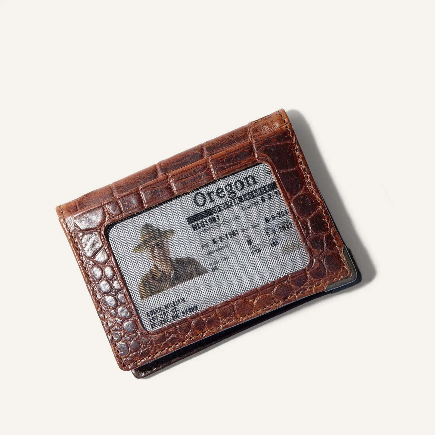 Tradesman Slim Wallet by Will Leather Goods in brown croc-embossed leather with card slot on Tampa Home & Garden Store
