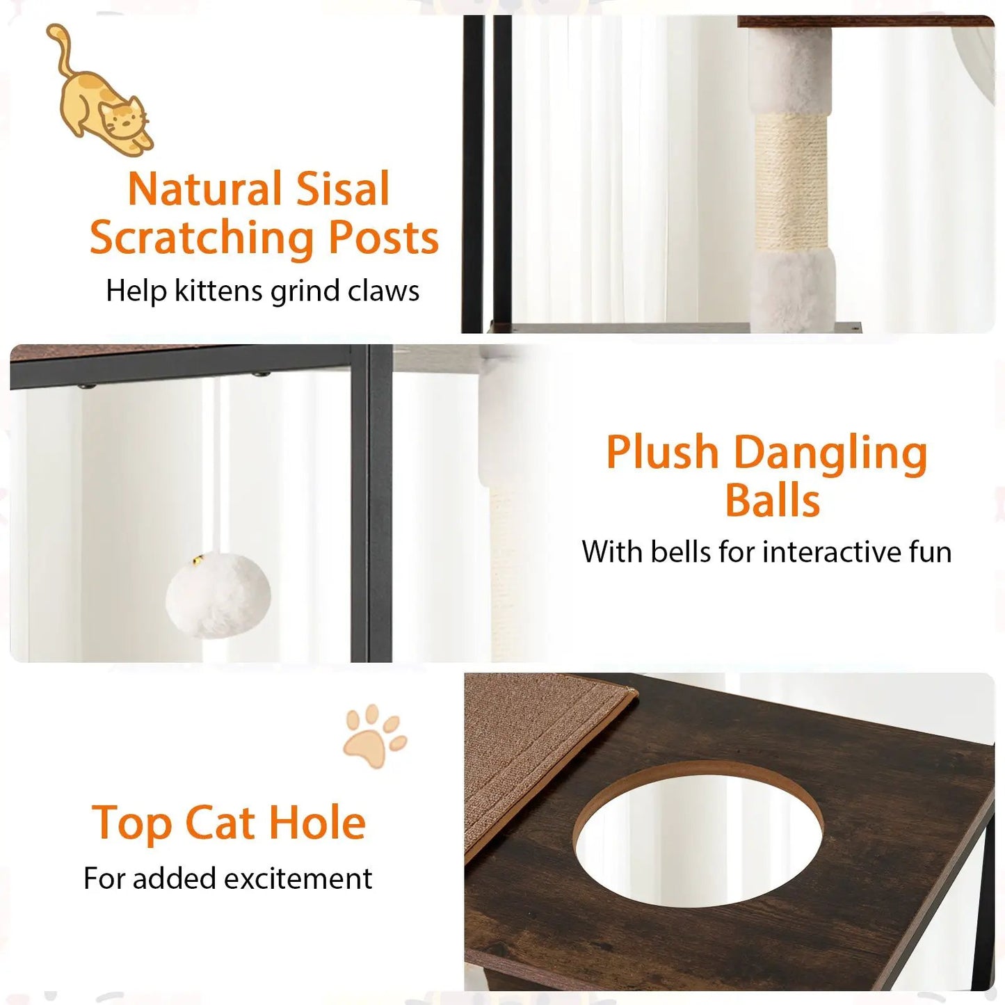 52in Tall wooden cat tree with 2 condos, natural sisal posts and plush balls on Tampa Home & Garden Store