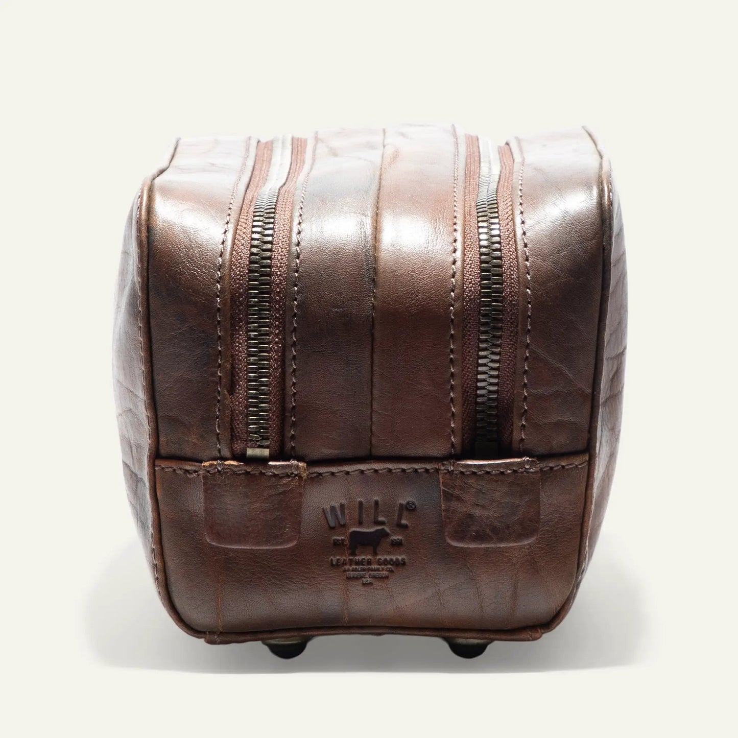 William Collection Travel Kit Italian Leather brown bag by Will Leather Goods with zippers on Tampa Home & Garden Store