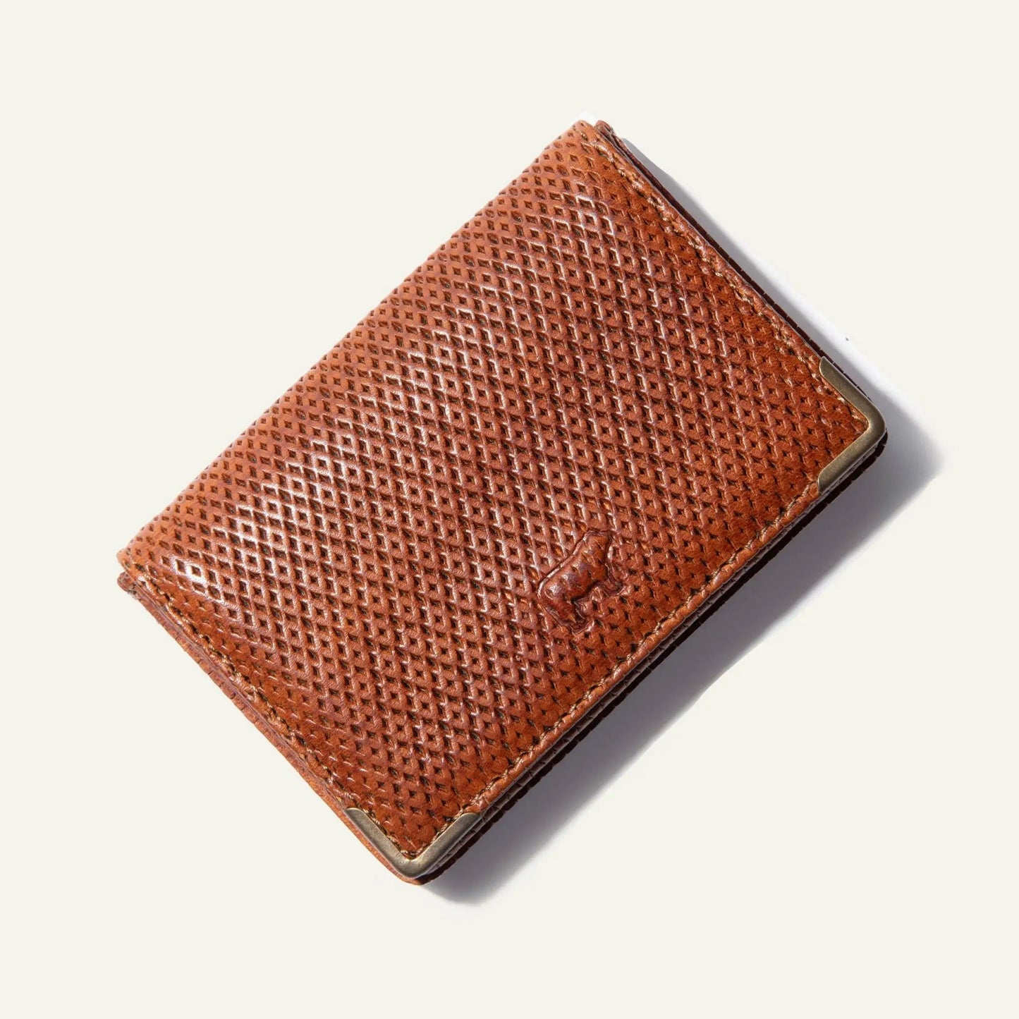 William Leather Card Holder brown woven leather with magnetic closure on Tampa Home & Garden Store