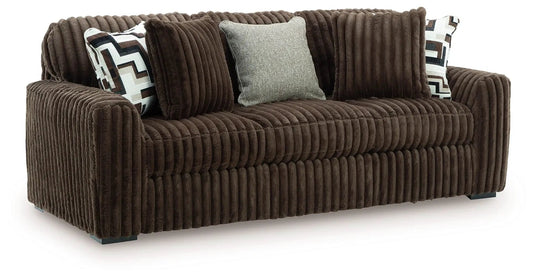 Midnight-Madness stationary sofa by Unique Piece Furniture, brown ribbed corduroy upholstery on Tampa Home & Garden Store