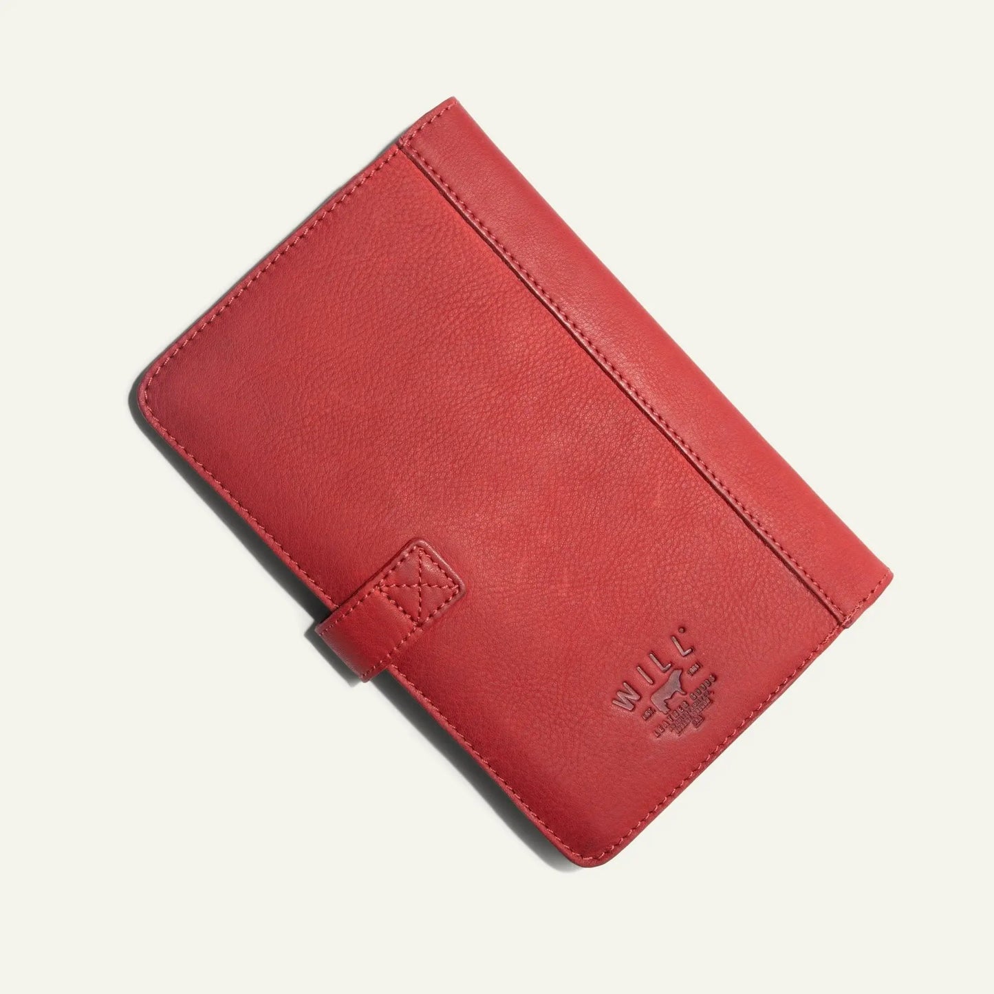 Medium red leather journal cover with card slots by Will Leather Goods; pebble grain on Tampa Home & Garden Store