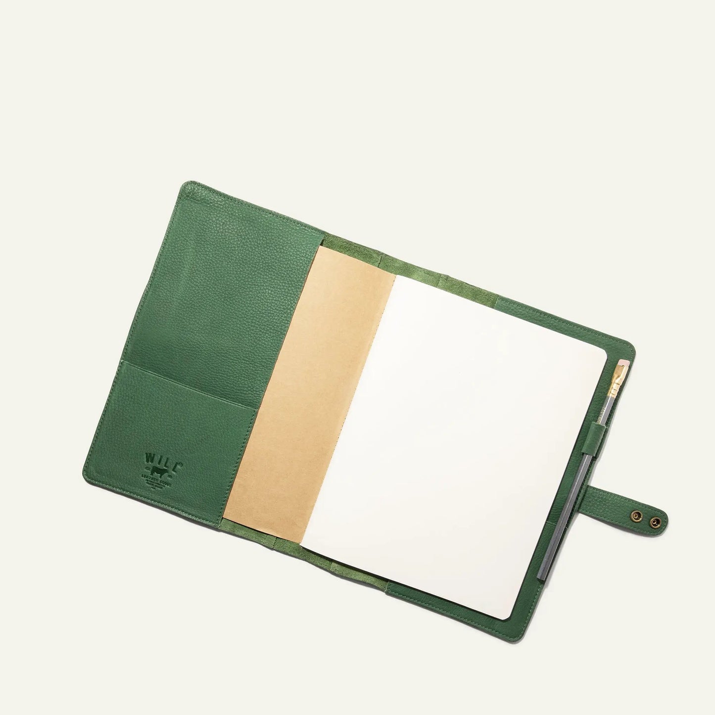 Large green full-grain leather journal cover with card slots, Will Leather Goods on Tampa Home & Garden Store
