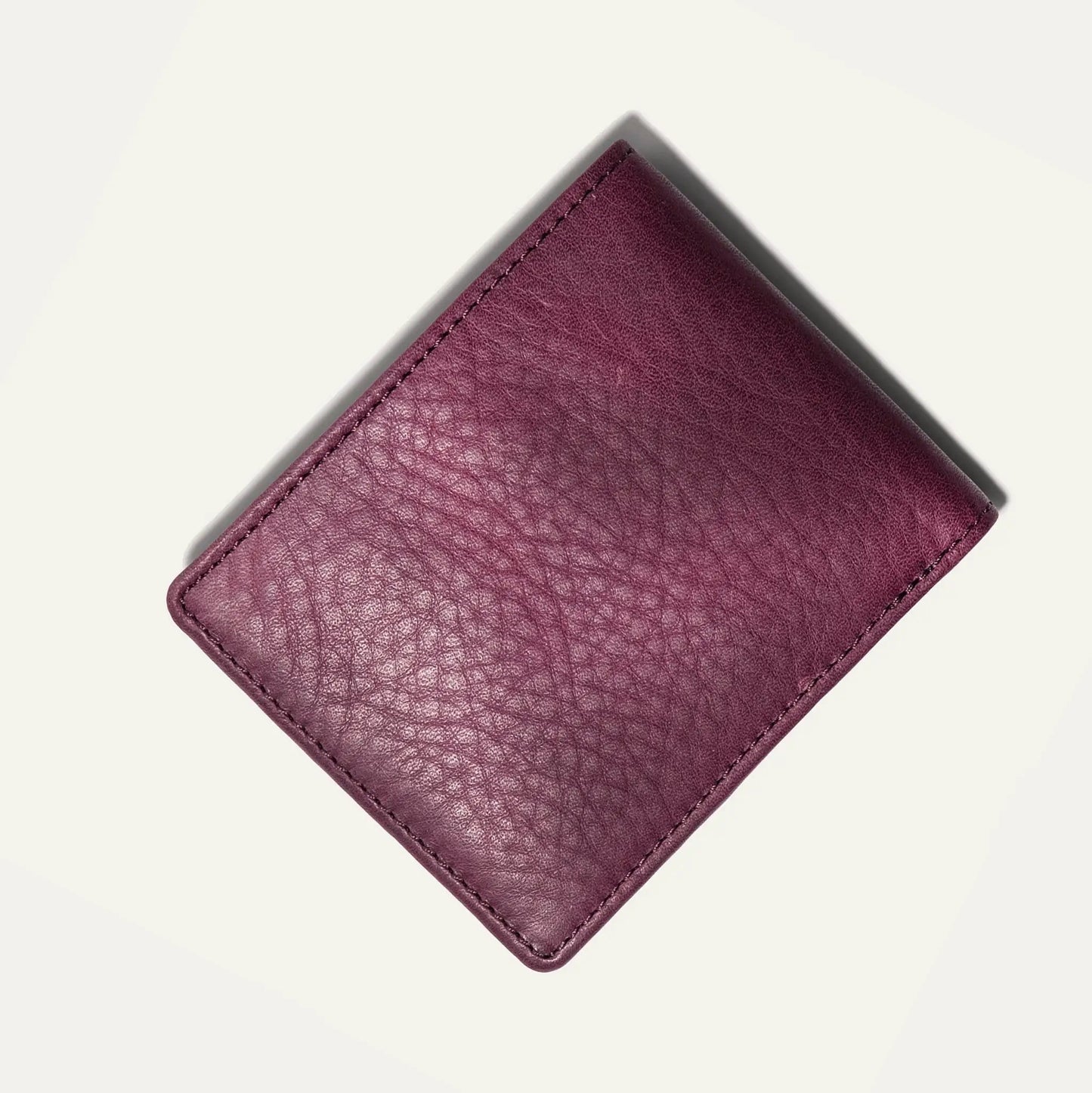 Classic Billfold Wallet with Full Grain Leather in burgundy, close-up of stitched corner on Tampa Home & Garden Store
