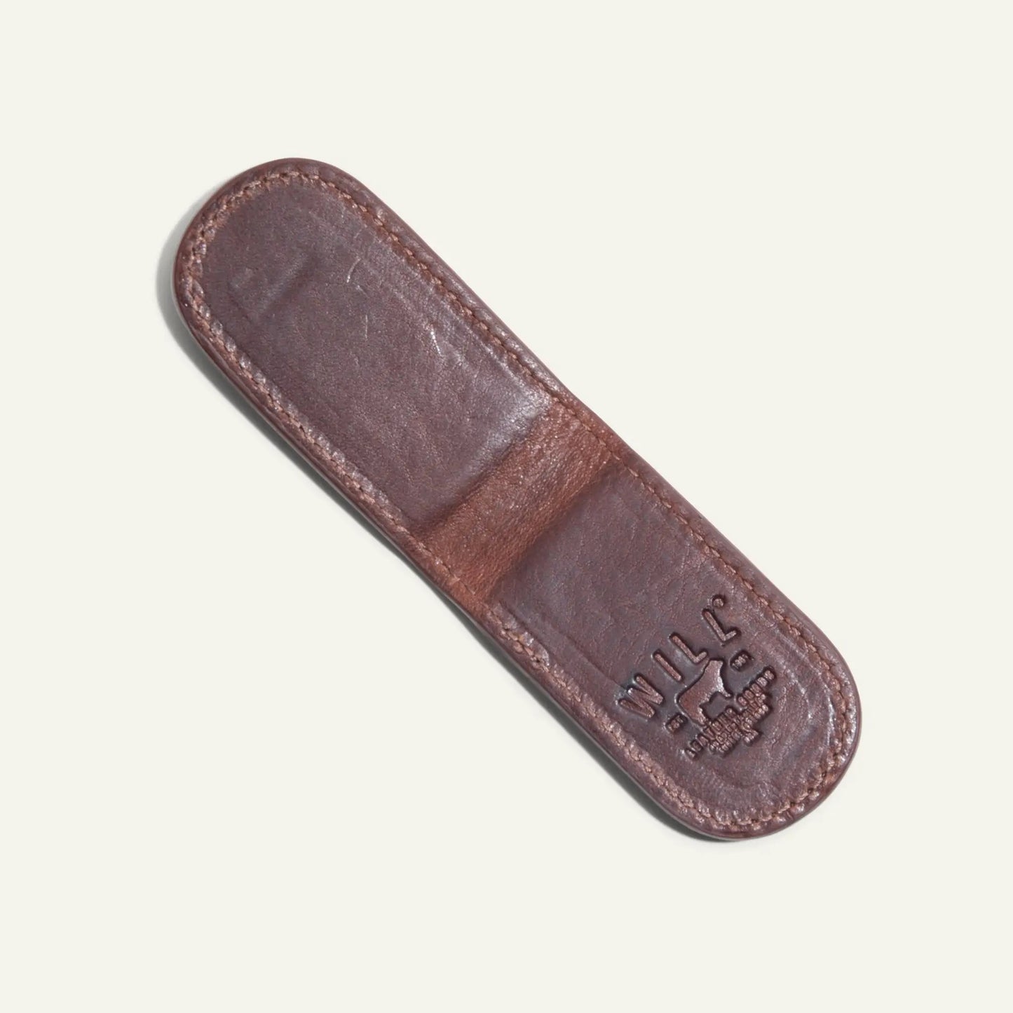 Classic Money Clip wallet by Will Leather Goods, brown leather with visible stitching on Tampa Home & Garden Store