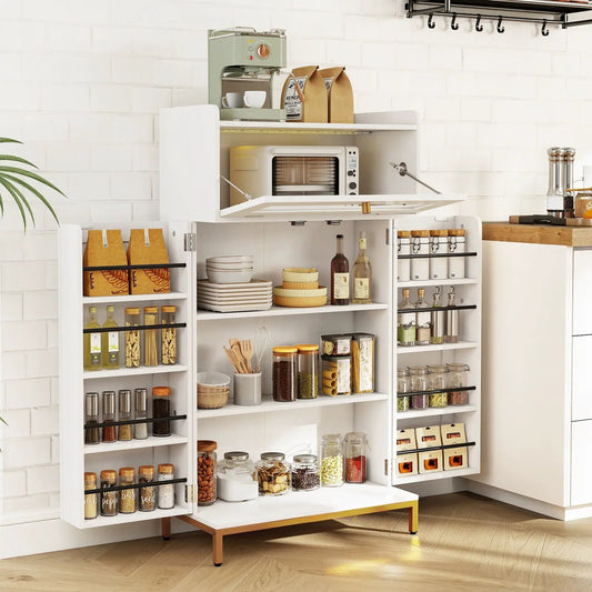 Kitchen Pantry Cabinet Freestanding White with upper coffee machine and lower microwave on Tampa Home & Garden Store