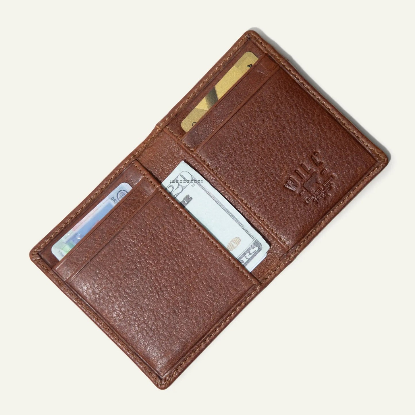 Classic Leather Front Pocket Wallet by Will Leather Goods in brown leather with card slots on Tampa Home & Garden Store