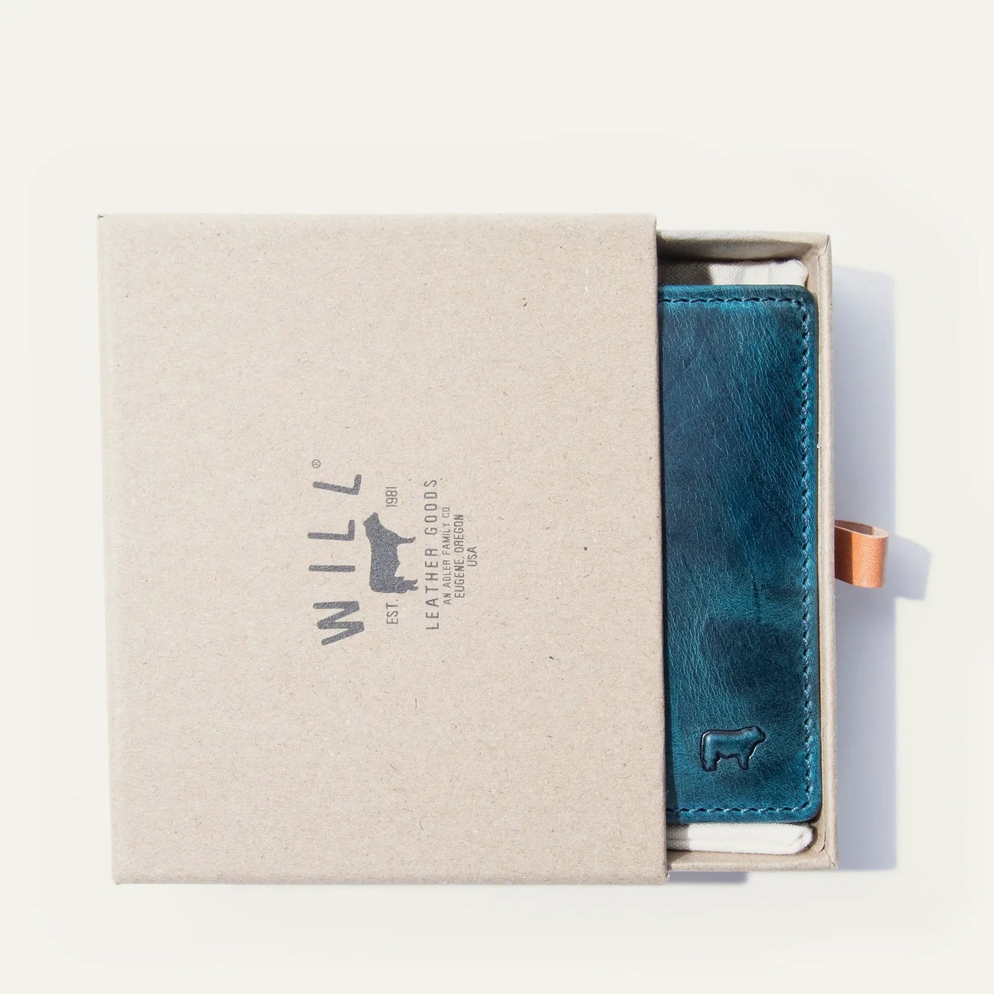 Military Front Pocket Wallet Leather teal blue with stitching by Will Leather Goods on Tampa Home & Garden Store