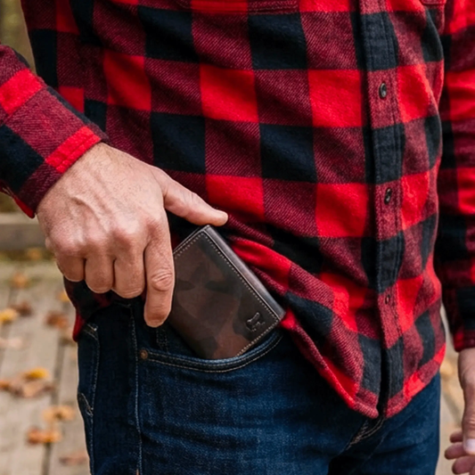 Military trifold wallet camouflage calfskin, dark brown leather, Will Leather Goods on Tampa Home & Garden Store