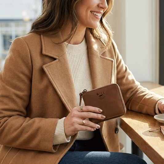 Zip Around Leather French Wallet by Will Leather Goods in brown leather with card slots on Tampa Home & Garden Store