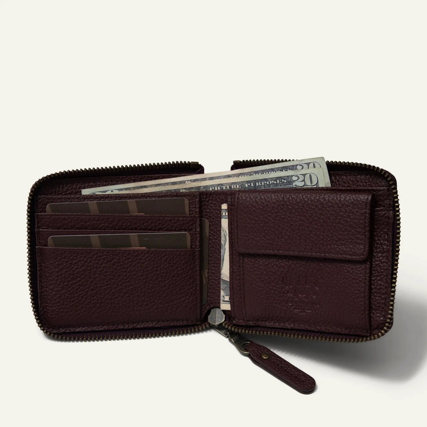 Zip Around Leather French Wallet with Card Slots, dark burgundy leather, Will Leather Goods on Tampa Home & Garden Store