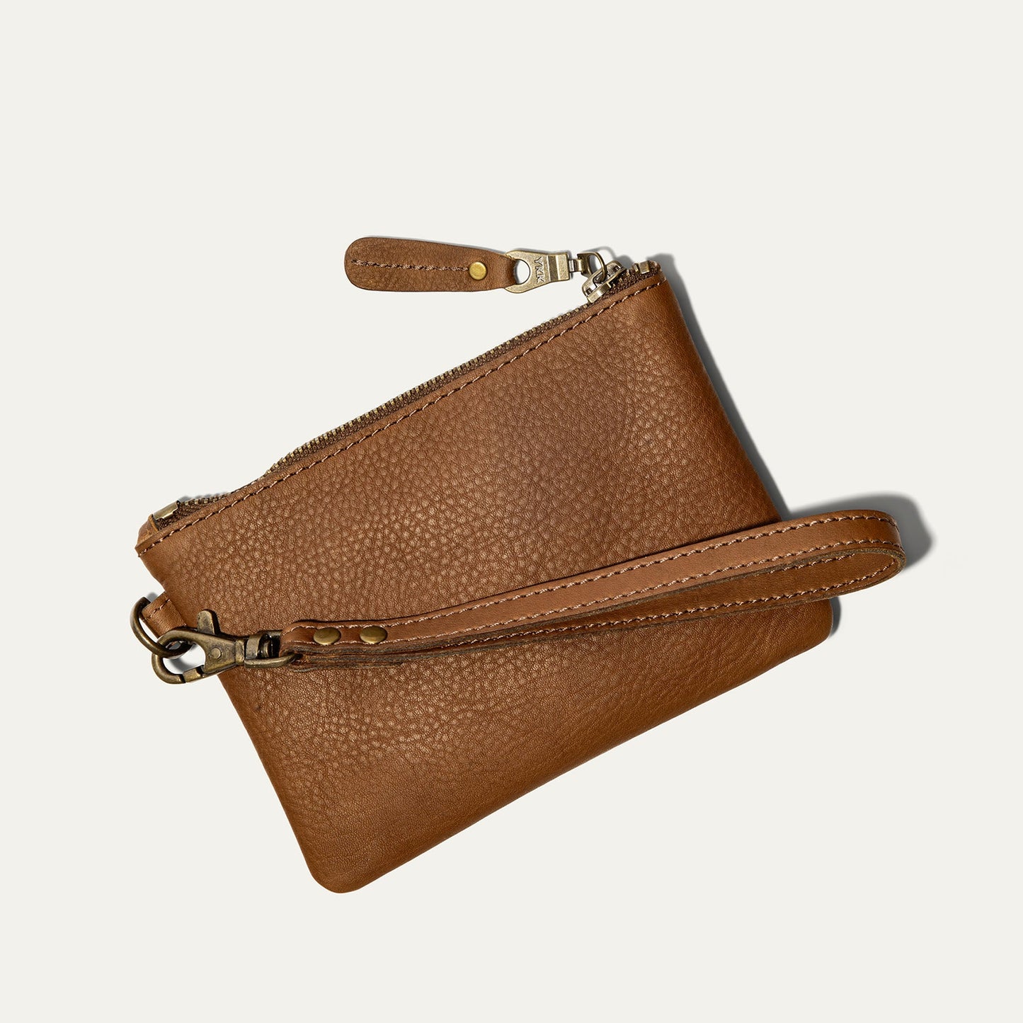 Zip Pouch Small W/ Wristlet by Will Leather Goods in brown pebbled leather with wrist strap on Tampa Home & Garden Store