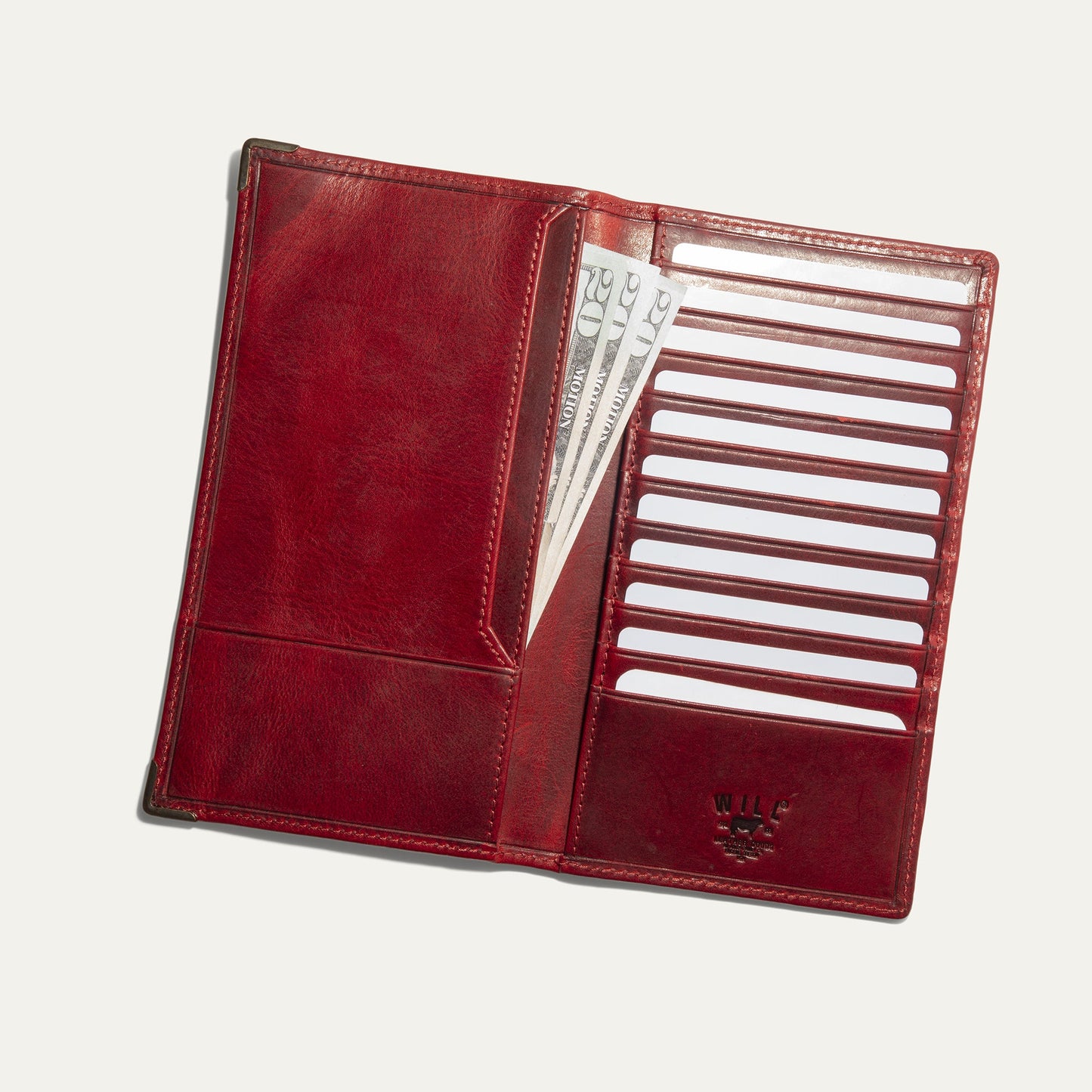 William Pocket Secretary Wallet in red leather with card slots by Will Leather Goods on Tampa Home & Garden Store