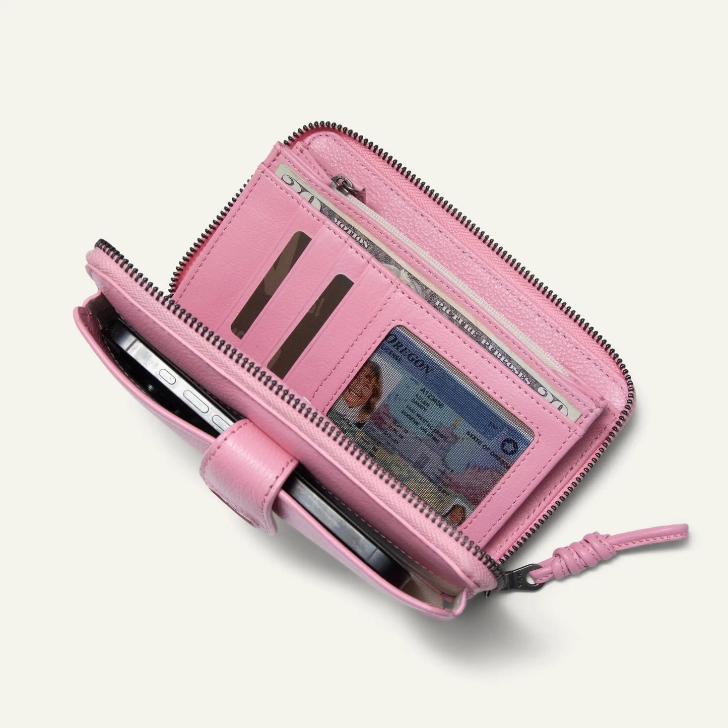 Italian full grain leather wristlet phone wallet pink with zipper by Will Leather Goods on Tampa Home & Garden Store