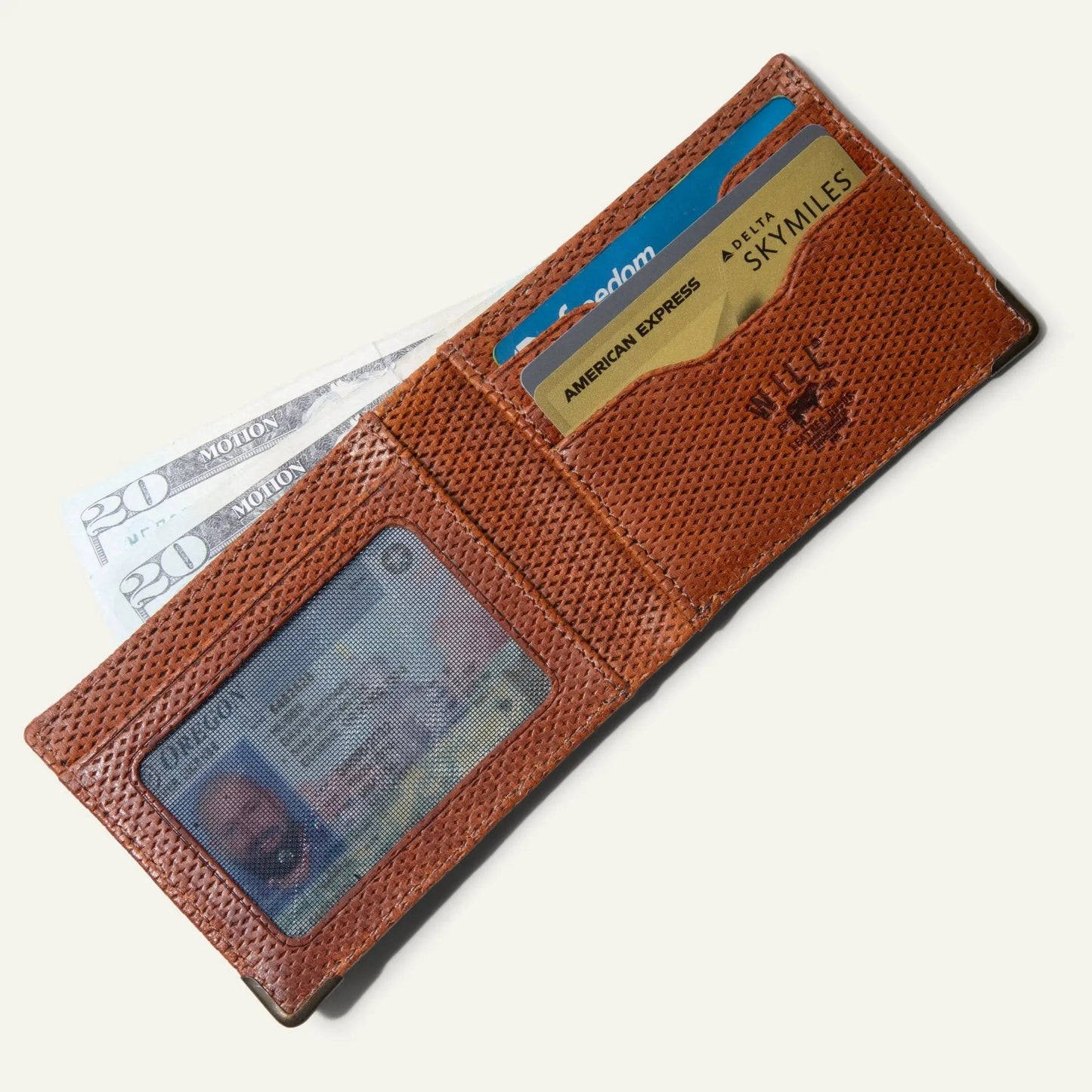 Mogul Billfold Wallet by Will Leather Goods in brown leather with card slots and cash on Tampa Home & Garden Store