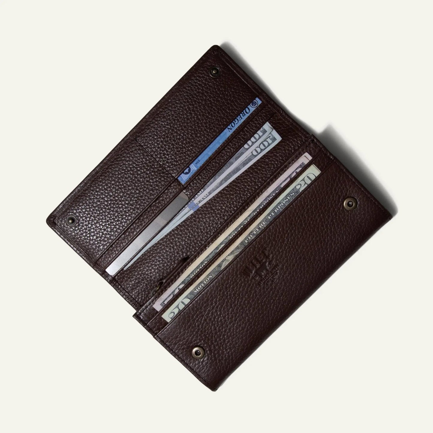 Full Grain Leather Snap Wallet 12 Card Slots by Will Leather Goods, dark brown leather on Tampa Home & Garden Store