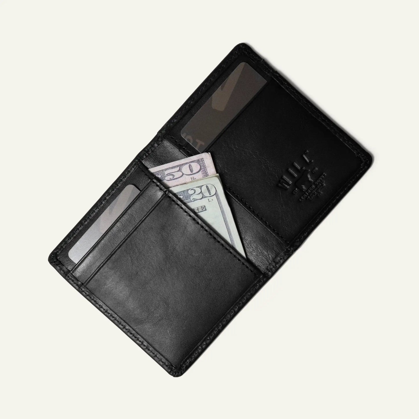 Front Pocket Wallet Noir with card slots in black leather by Will Leather Goods on Tampa Home & Garden Store