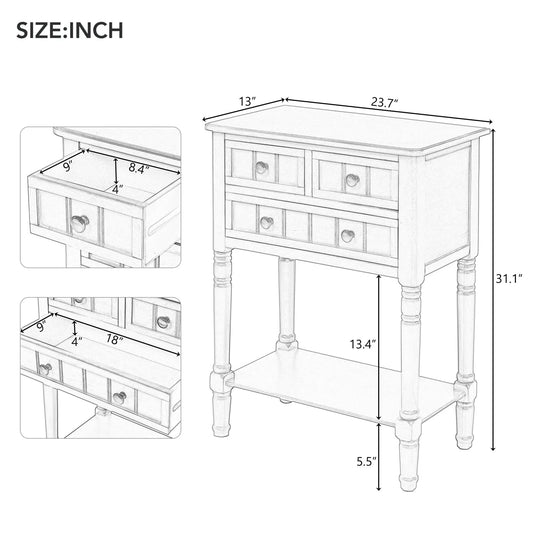Narrow TREXM Console Desk with three drawers and lower shelf in light wood finish on Tampa Home & Garden Store