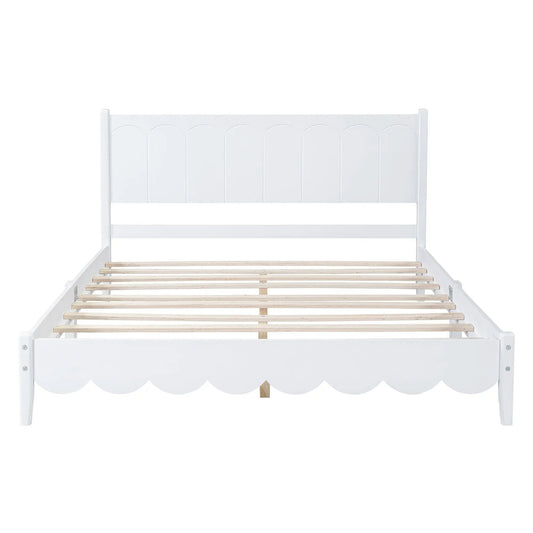 Queen size wood platform bed frame with headboard, white finish, slatted base on Tampa Home & Garden Store