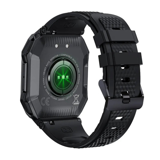 K55 Outdoor Smartwatch back, black rugged strap, green heart-rate sensor VIP Digital Presence on Tampa Home & Garden Store