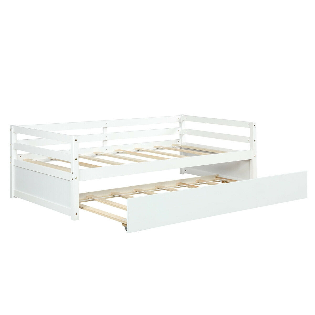 Twin Size Wooden Slat Trundle Platform-Dark Brown