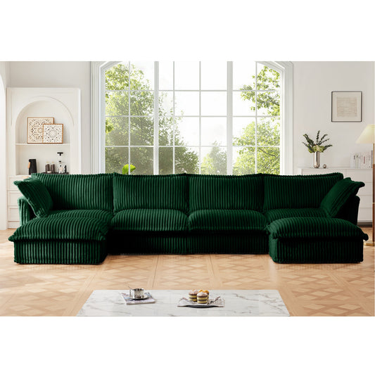 Slipcovered U Shape Sectional Sofa deep green corduroy by HouseOfZazla on Tampa Home & Garden Store