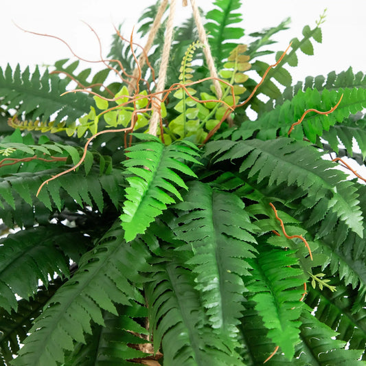 22 Inch Artificial Boston Fern by Nearly Natural with twine hanger on Tampa Home & Garden Store