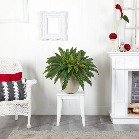 22” Boston Fern Artificial Plant in Sandstone Planter - Tampa Home & Garden Store