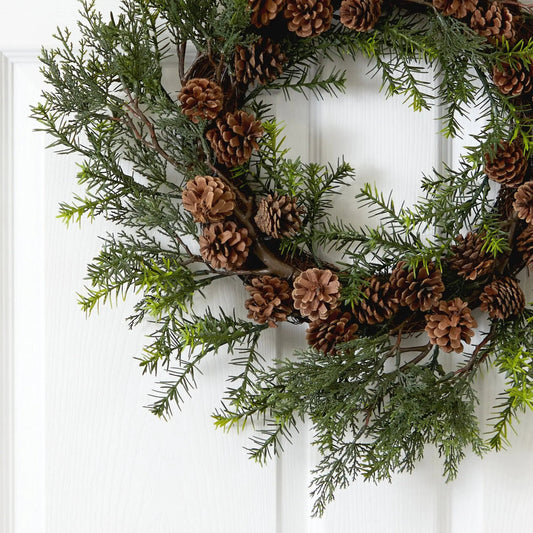 22 Cedar Grass and Pine Cone UV Resistant Wreath with pinecones for indoor/outdoor use on Tampa Home & Garden Store