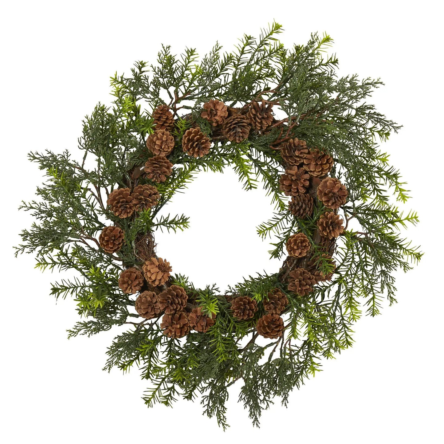 22-inch cedar grass and pine cone wreath UV resistant for indoor outdoor use on Tampa Home & Garden Store